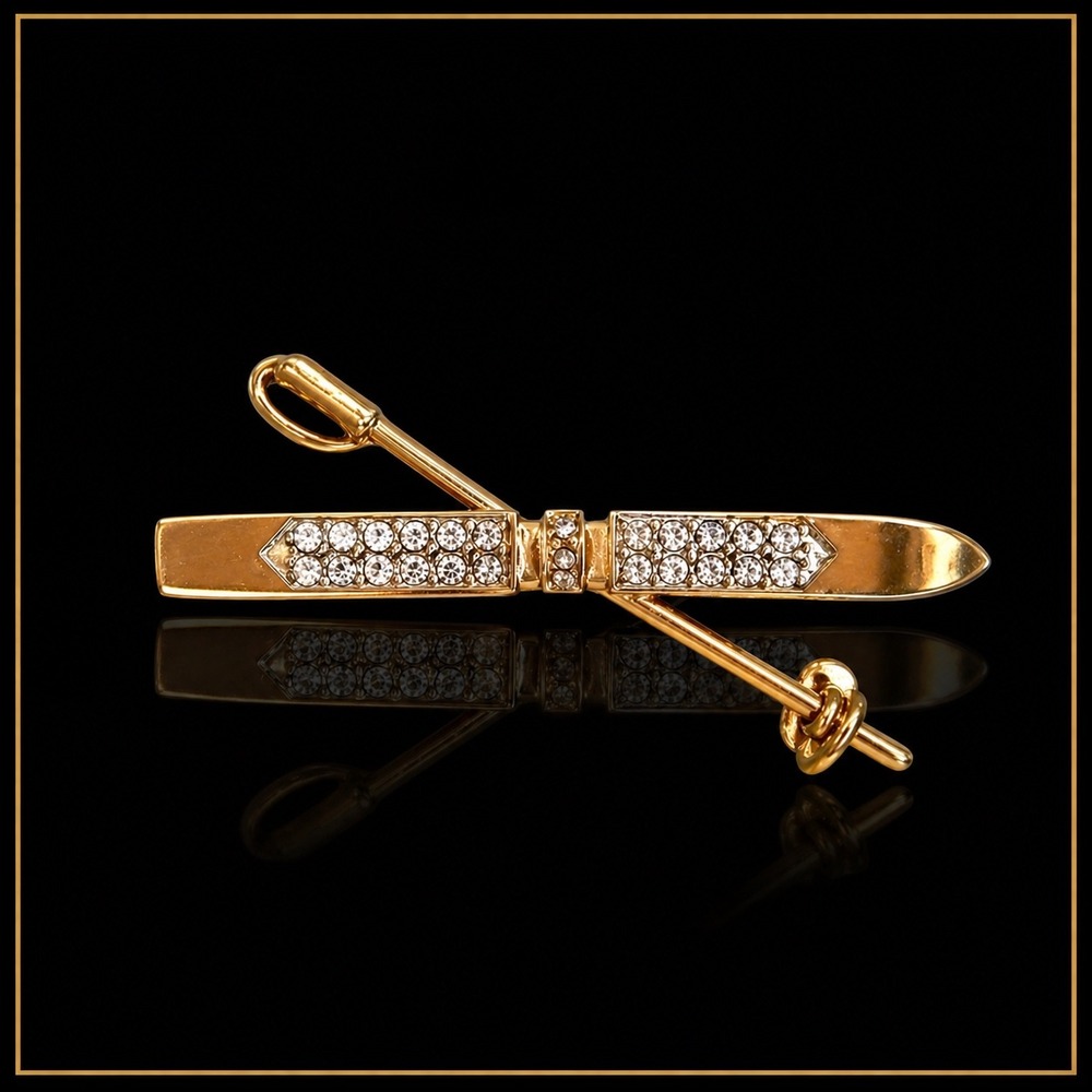 Vintage CAROLEE Gold Tone Rhinestone Bar Brooch Pin Elegant Designer Jewelry